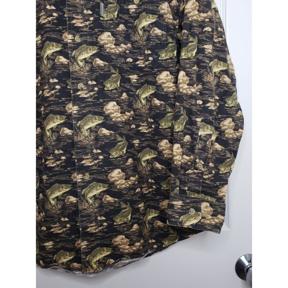 Woolrich Large Bass Fish Graphite Shirt Chamois Cotton Button Down Long Sleeve - Picture 5 of 8